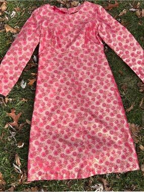 Vintage Handmade Pink Floral Long-Sleeve Dress
